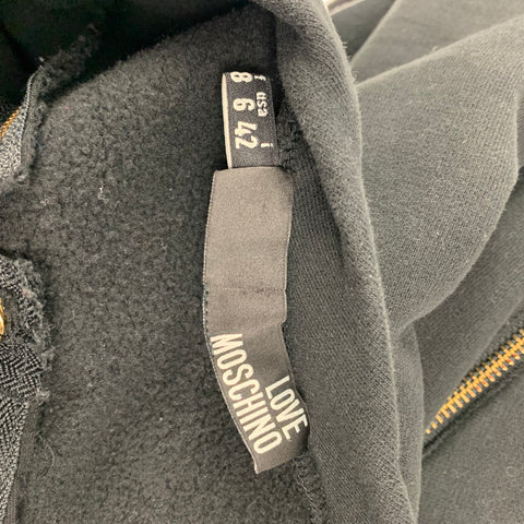 LOVE MOSCHINO Size 6 Black Cotton / Polyester Brass Zippers Scoop Neck Pullover