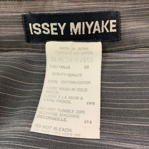 ISSEY MIYAKE Size M Grey White Stripe Cotton One Pocket Long Sleeve Shirt