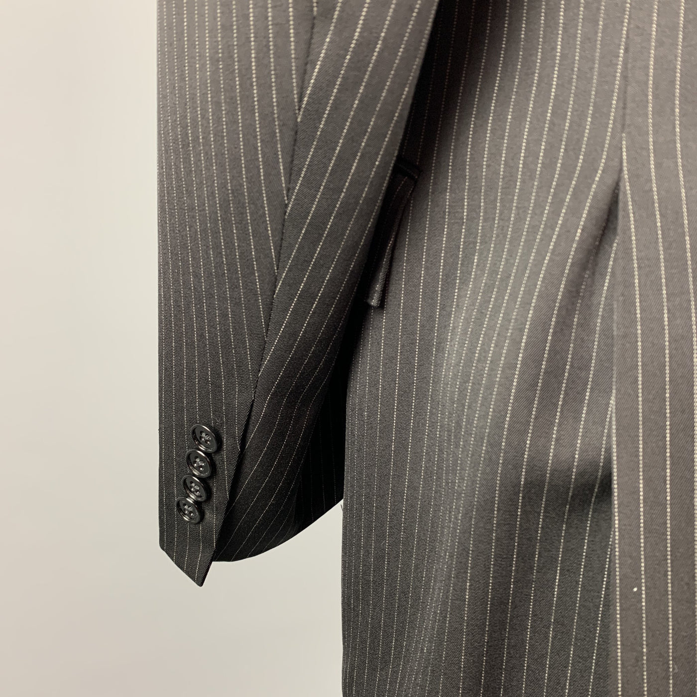 RALPH LAUREN Size 40 Regular Black Stripe Wool Notch Lapel Suit