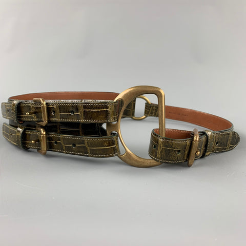 RALPH LAUREN Collection 2006 Waist Size L Brown Alligator Double Buckle Belt