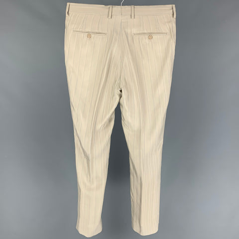 FENDI Size 32 Taupe Light Blue Stripe Viscose Flat Front Dress Pants