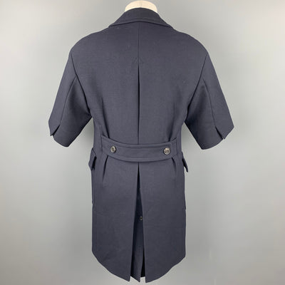 WOOSTER + LARDINI Size 38 Navy Wool Double Breasted Short Sleeve Coat