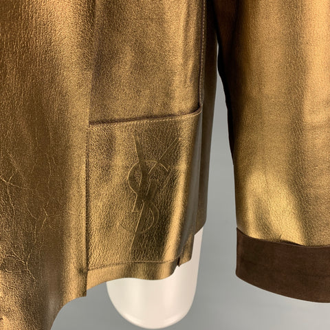 YVES SAINT LAURENT de TOM FORD Talla L Chaqueta reversible de cuero dorado y marrón
