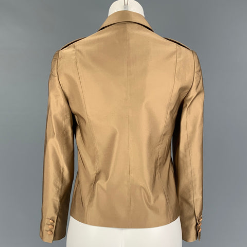 PRADA Talla 6 Blazer de chaqueta de un solo pecho de seda de lana de cobre