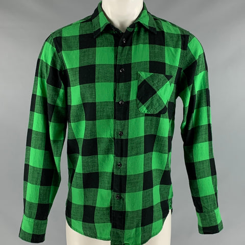 RAG &amp; BONE Taille S Chemise à manches longues en coton à carreaux noir et vert avec une poche