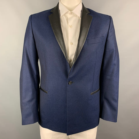 VERSACE COLLECTION Size 42 Navy & Black Wool Notch Lapel Sport Coat