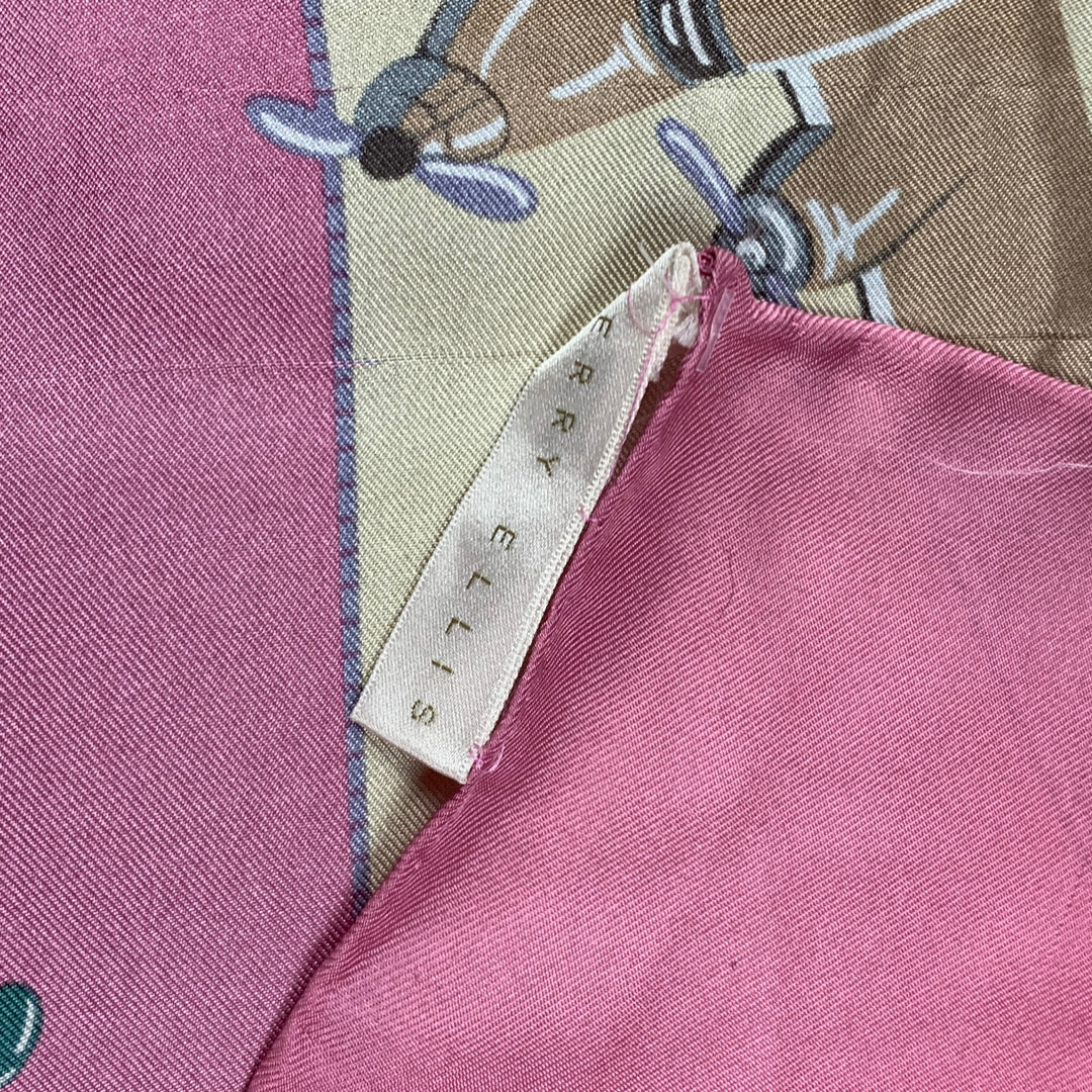 PERRY ELLIS Pink Beige Plane Print Silk Scarf