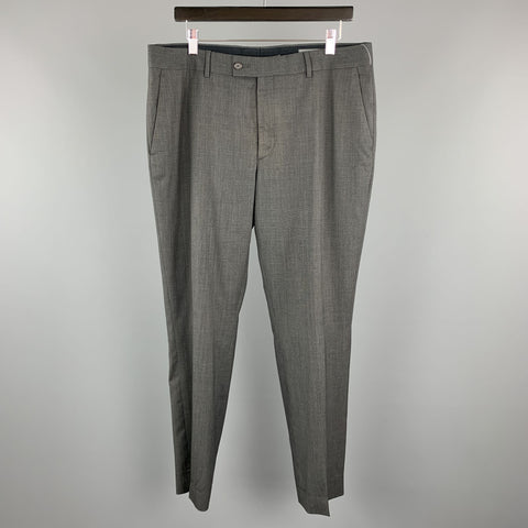 JOHN VARVATOS Size 36 Charcoal Window Pane Virgin Wool 30 Zip Fly Dress Pants