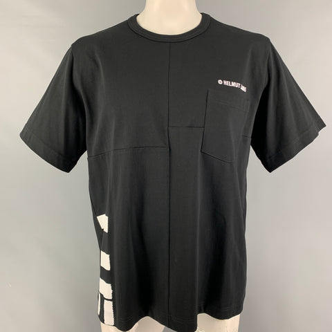HELMUT LANG Size XL Black White Logo Cotton T-shirt