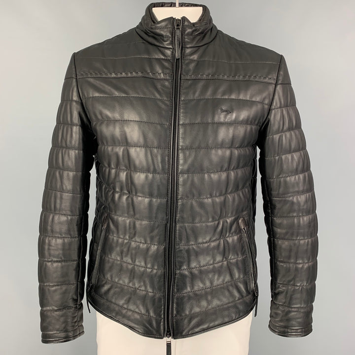 HARMONT & BLAINE Size XL Black Quilted Leather Zip Up Jacket