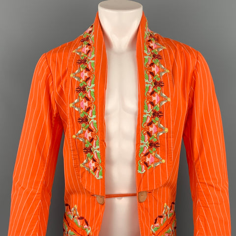 WALTER VAN BEIRENDONCK Size XL Orange Embroidery Cotton Shawl Lapel Sport Coat