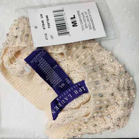 RALPH LAUREN Beige Beaded Cashmere Mohair Hat