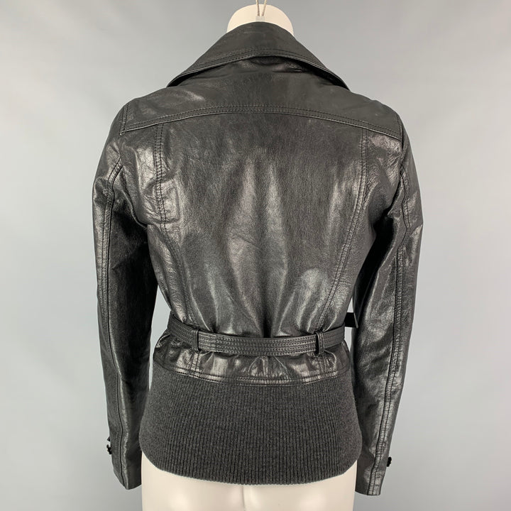 D&G by DOLCE & GABBANA Size 6 Black Leather Double Breasted Belted Jacket