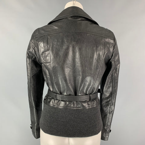 D&amp;G by DOLCE &amp; GABBANA Taille 6 Veste ceinturée à double boutonnage en cuir noir