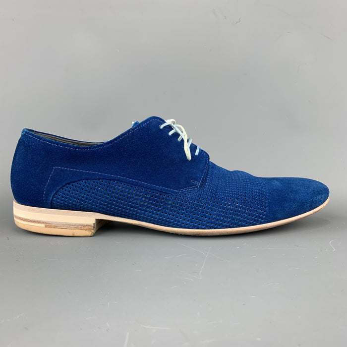 HUGO BOSS Size 9.5 Blue Perforated Suede Pointed Lace Up