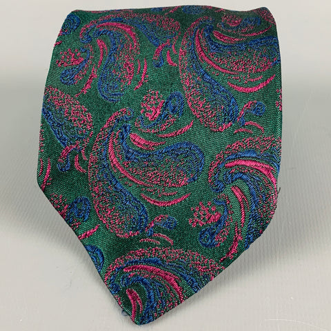 FENDI Green Purple Paisley Silk Tie