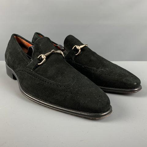 MEZLAN Size 9.5 Black Perforated Suede Loafers