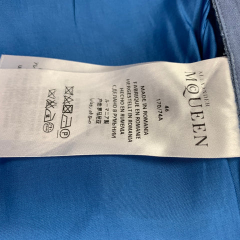 ALEXANDER MCQUEEN Size 38 Blue Mohair Silk Peak Lapel Suit