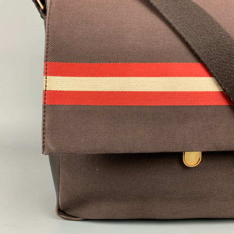 BALLY Brown Leather Trim Canvas Rectangle Shoulder Bag