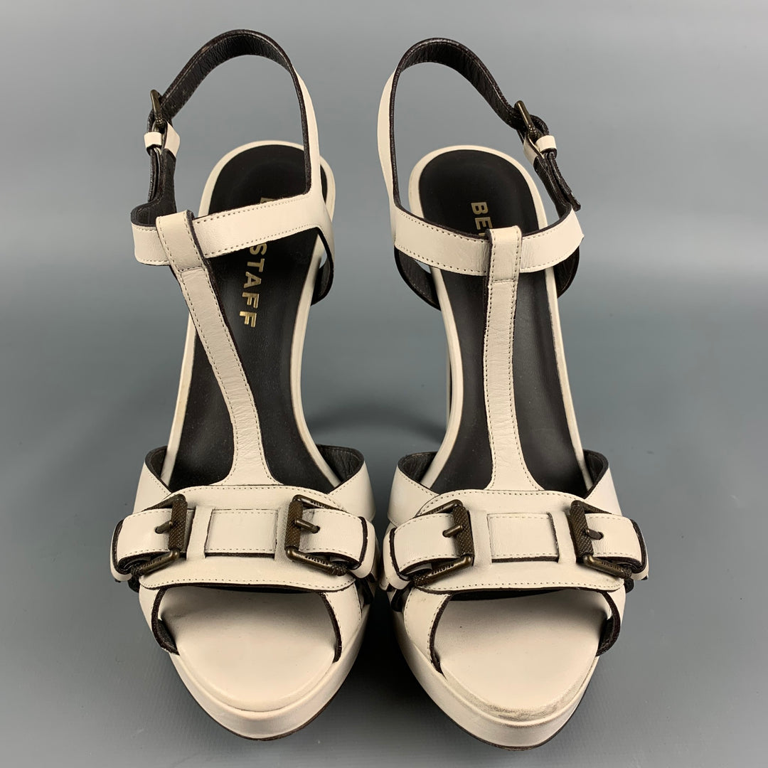 BELSTAFF Size 8 Bone Leather T-strap Platform Sandals