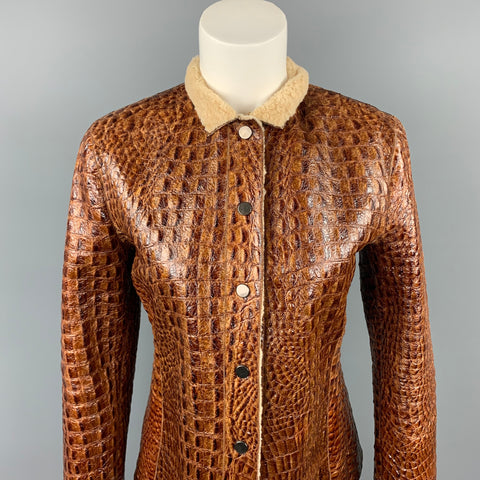 ARMANI COLLEZIONI Talla 6 Chaqueta de cuero repujado marrón