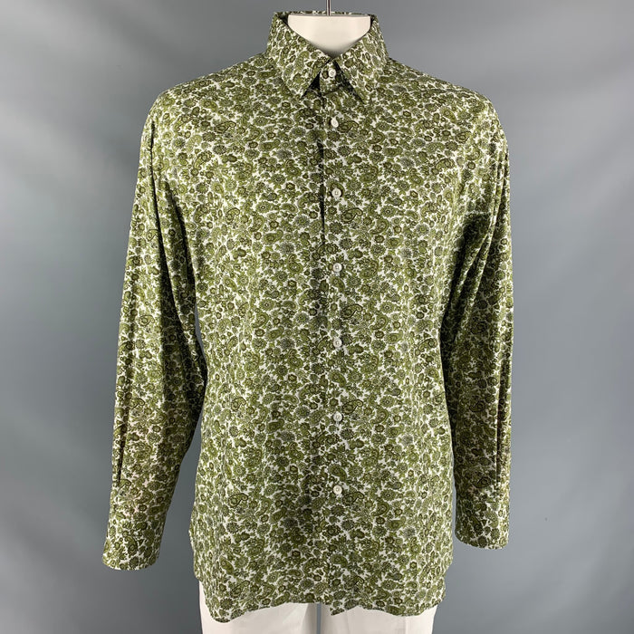 TOM FORD Size XL Green & White Paisley Cotton Button Down Long Sleeve Shirt