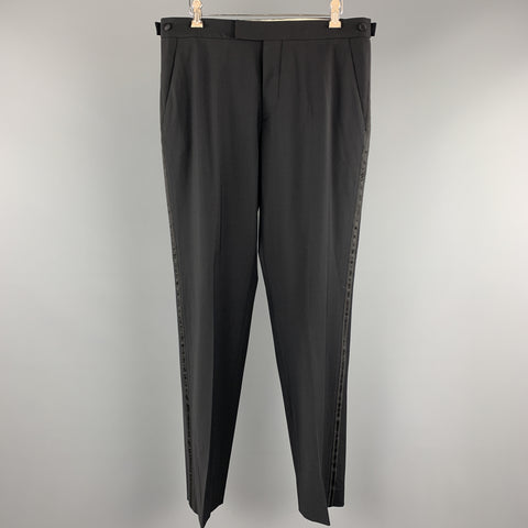 HELMUT LANG Size 32 Black Solid Wool Tuxedo Dress Pants