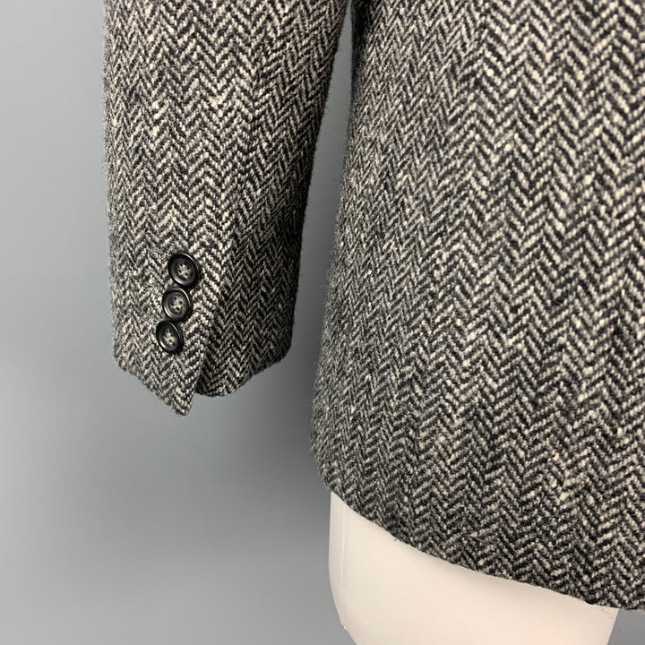 MAX MARA Size 6 Grey Tweed Herringbone Wool Notch Lapel Jacket