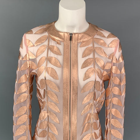 NEIMAN MARCUS The Leather Collection Size XS Rose Gold Leather See Through Metallic Jacket