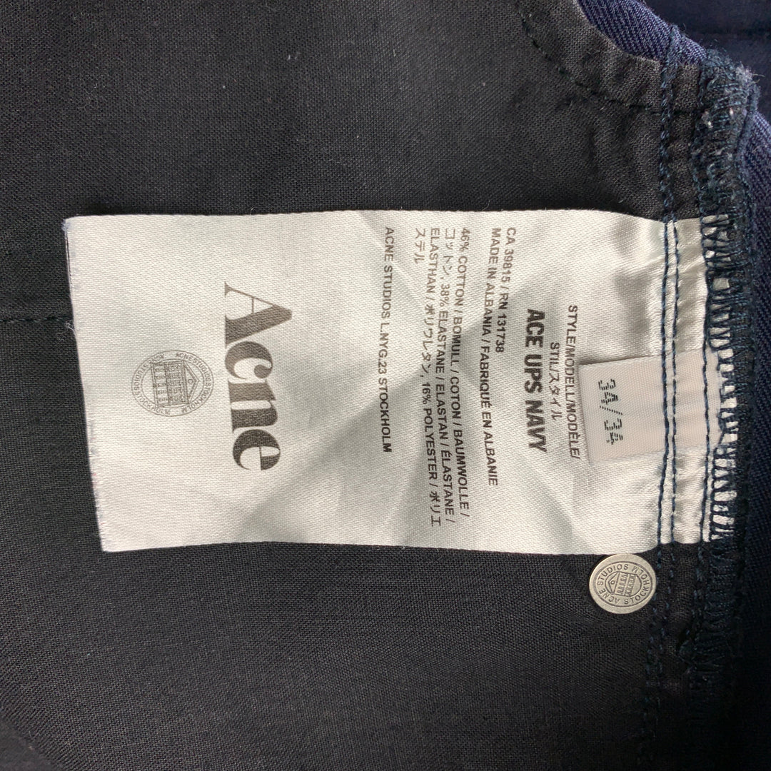 ACNE STUDIOS Talla 34 Pantalones casuales con cremallera en mezcla de algodón azul marino