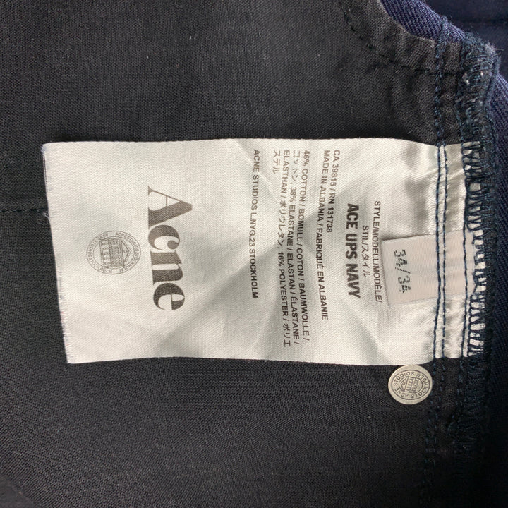 ACNE STUDIOS Pantalon décontracté zippé en coton mélangé bleu marine taille 34