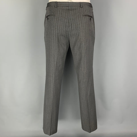 GUCCI Size 40 Grey Blue Stripe Wool Notch Lapel Suit