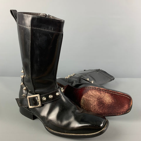 DSQUARED2 Size 10 Black Silver Studded Leather Side Zipper Boots