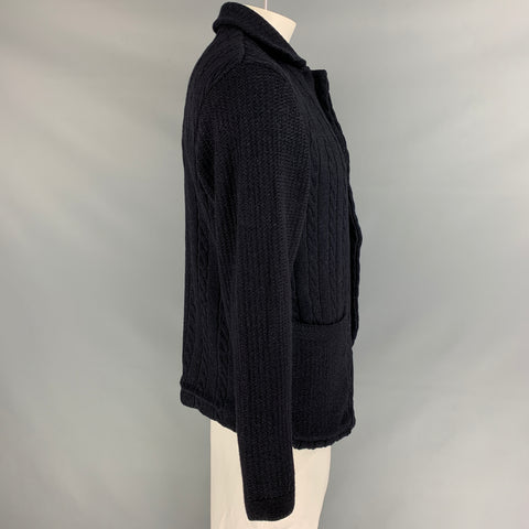 45rpm Size XL Navy Cable Knit Wool / Cotton Patch Pockets Jacket