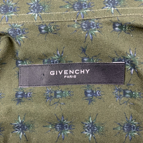GIVENCHY Size S Olive Print Cotton Button Up Long Sleeve Shirt