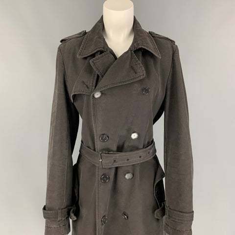 VERONIQUE BRANQUINHO Talla 12 Gabardina con cinturón y doble botonadura de algodón color carbón