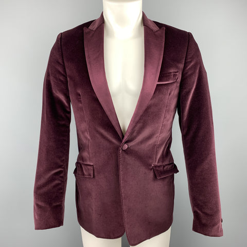 VERSACE COLLECTION Size 36 Burgundy Velvet Peak Lapel Sport Coat
