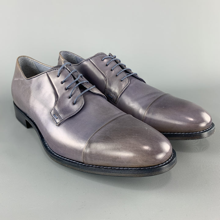 PAUL SMITH Size 11 Slate Distressed Antique Effect Leather Cap Toe Lace Up