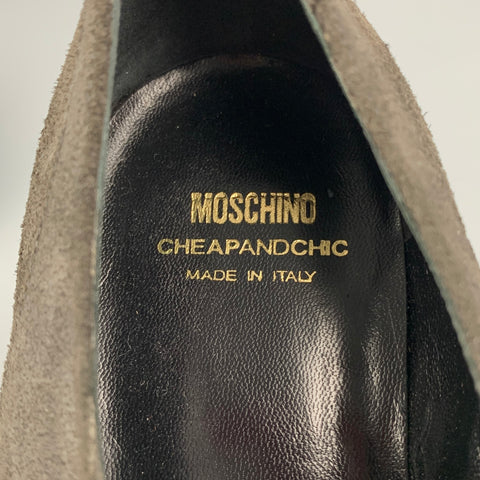 MOSCHINO Talla 9.5 Cordones con ribete dorado de ante marrón