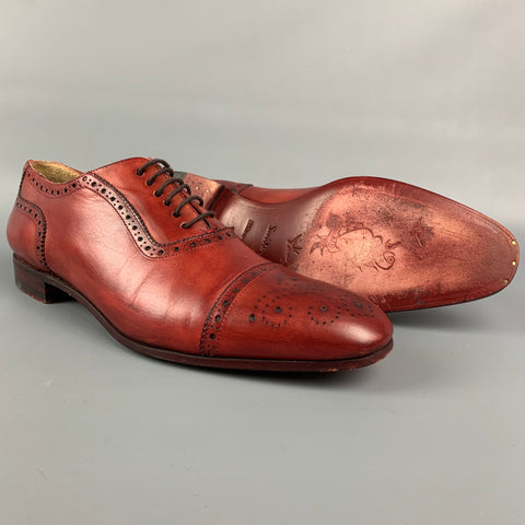 PAUL SMITH Size 11 Brick Antique Leather Cap Toe Lace Up Shoes