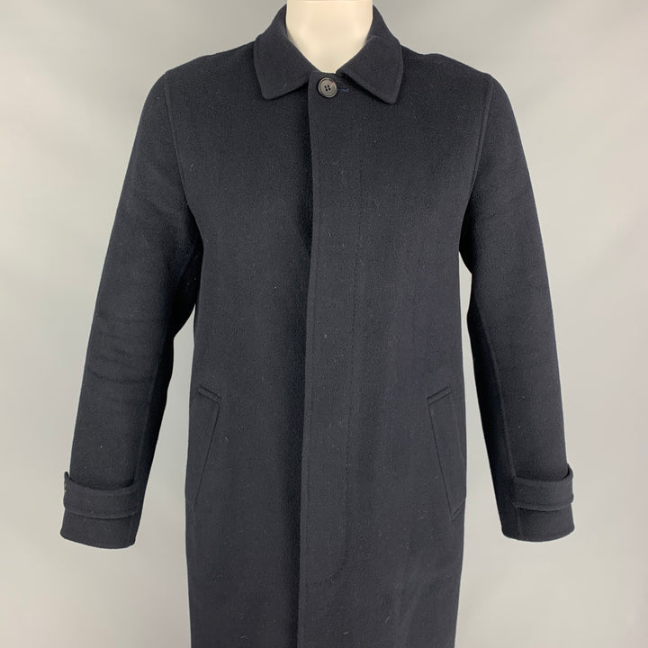 NIUHANS Size L Navy Wool / Cashmere Hidden Placket Coat