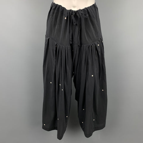 DRIES VAN NOTEN Pantalon décontracté à entrejambe tombant en soie losange noir taille 6