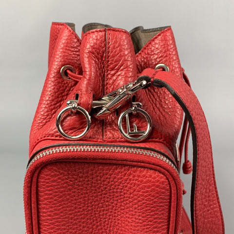 FENDI Red Pebble Grain Calfskin Leather Mon Tresor Bucket Bag