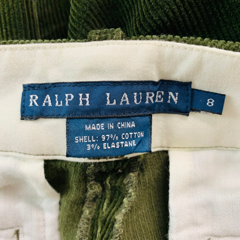 RALPH LAUREN Size 8 Green Olive Cotton Elastane Patchwork Suede Casual Pants