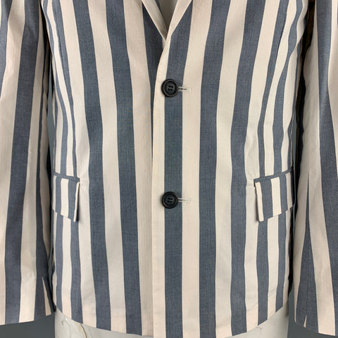 HENTSCH MAN Chest Size 40 Blue & White Vertical Stripe Cotton Blend Double Buttoned Sport Coat