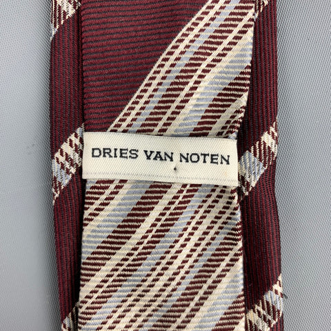 DRIES VAN NOTAN Corbata de seda con rayas diagonales burdeos