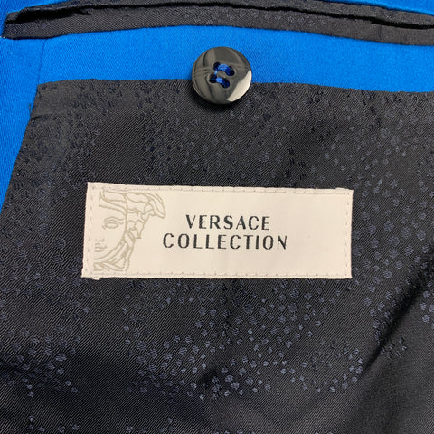 VERSACE COLLECTION Size 38 Royal Blue Cotton Notch Lapel Suit