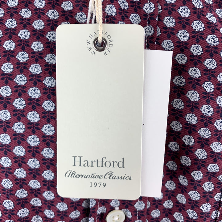 HARTFORD Taille M Bourgogne &amp;Blanc Floral Coton Boutonné Chemise à manches longues