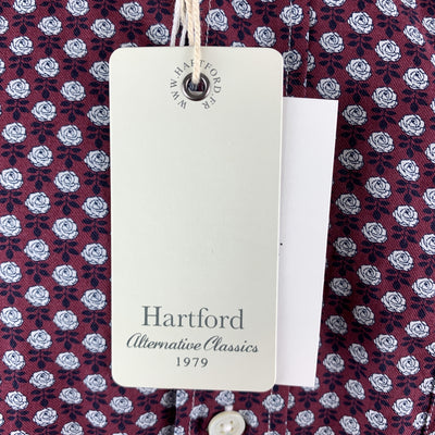 HARTFORD Size M Burgundy & White Floral Cotton Button Up Long Sleeve Shirt