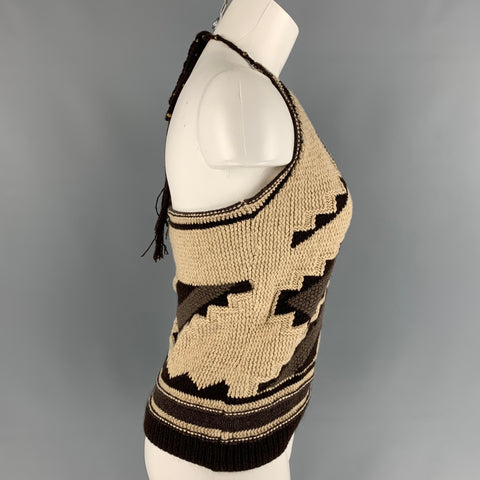 RALPH LAUREN Size L Beige & Brown Hand Knit Cashmere Blend Navajo Dress Top